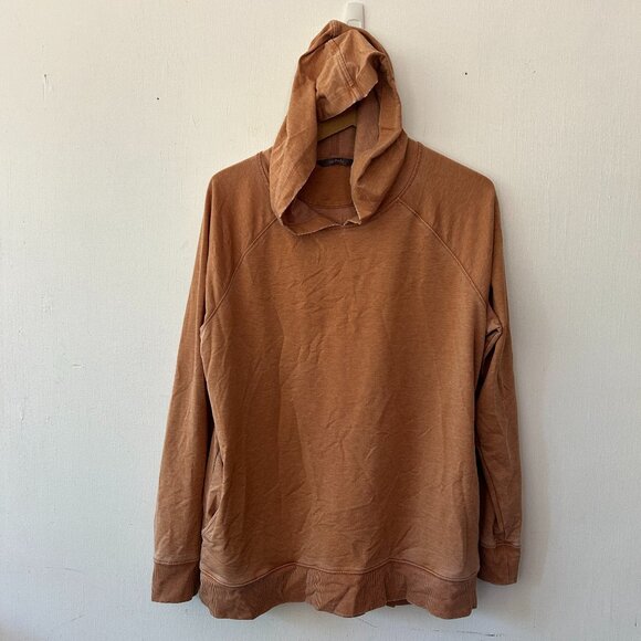 Any Body Pull Over Sweatshirt Womens Large Tan Hooded Pockets - Picture 1 of 6